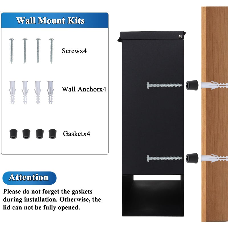 Jssmst Locking Mailbox Wall Mount for Outsideâ€“ Jssmst Mailboxes with Key Lock for Front Door Fence, Large Capacity Letter Box, 14.3 x 4.1 x 11.8 Inch, Black, SM-HPB911BN - Image 3